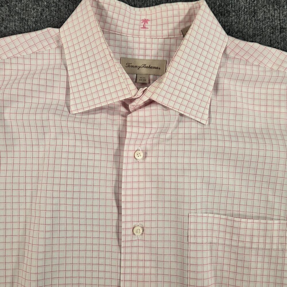Tommy Bahama Dress Shirt Mens 17 1/2 Pink Check 100% Cotton LS Pocket 2XL
